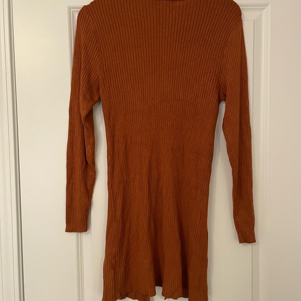 NWT Wild Fable Rust Ribbed Open Front Split Long Line Cardigan Sweater - Picture 7 of 7
